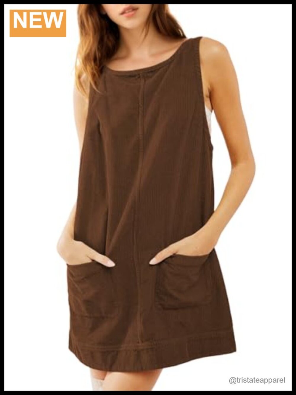 Corduroy Overall Dress Sleeveless A-Line Mini Pinafore Jumper with Pockets